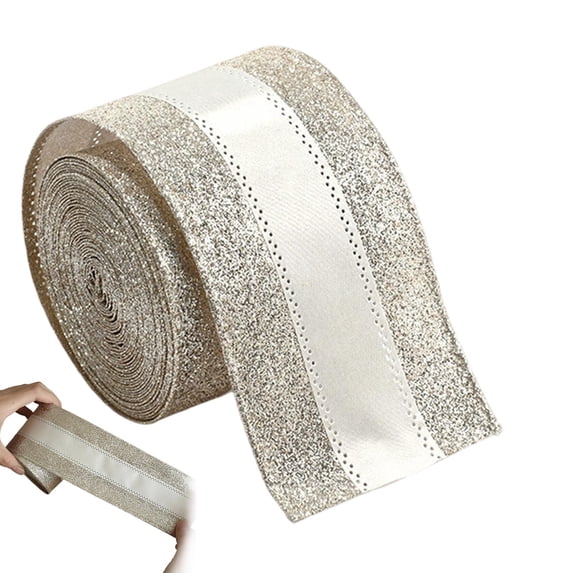 Cozeii Christmas Wired Ribbon, champagne-colored Wired Ribbon for Gift Wrapping Tree Decorations Crafts Wreaths Garland Bows
