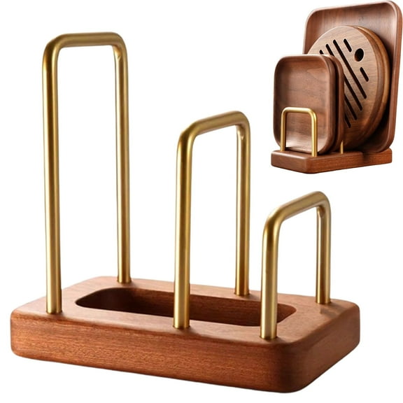 Cozeii Cutting Board Rack, Wood Base Kitchen Organizer, 3 Intervals Chopping Board Holder, Lid and Baking Pan Storage Stand for Cabinet, Pantry, Space Saving, 6.54 Inch, Brown 1