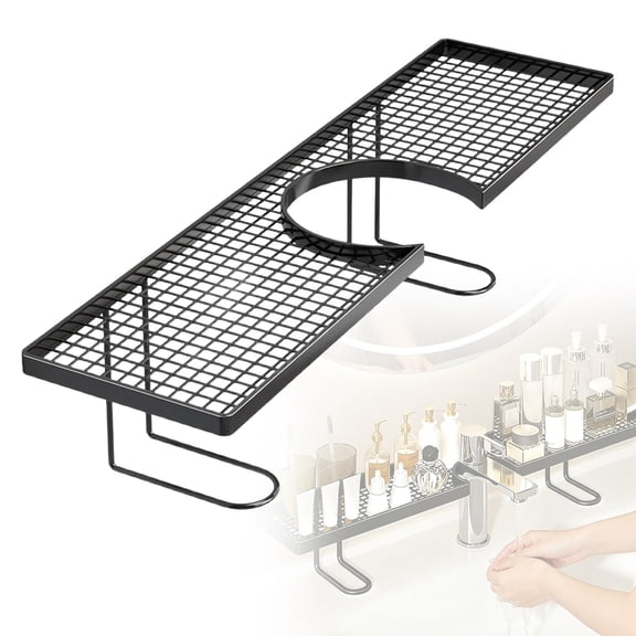 Cozeii No Drill Organizer Rack, Faucet Organizer, Freestanding Faucet Storage Shelf, Over Sink Countertop Caddy for Bathroom Kitchen, Space Saving Tool Free Rack, 19.7 Inch, Black 2
