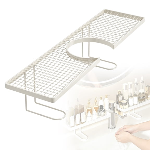 Cozeii No Drill Organizer Rack, Faucet Organizer, Freestanding Faucet Storage Shelf, Over Sink Countertop Caddy for Bathroom Kitchen, Space Saving Tool Free Rack, 19.7 Inch, White 2