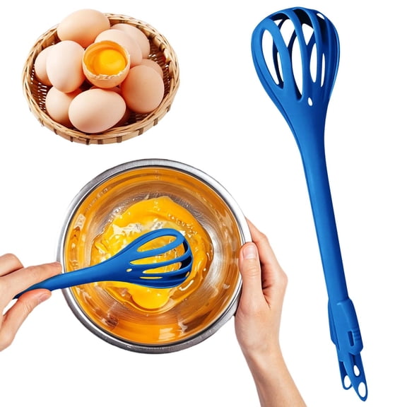 Cozeii Egg Whisk, Food Tongs, Multifunction Kitchen Clip and Manual Mixer for Eggs, Noodles, Salad, Baking, Cooking, Serving, Everyday Kitchen Use, 11.2 Inch, Blue