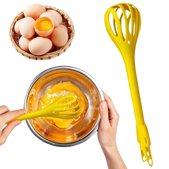 Cozeii Egg Whisk, Food Tongs, Multifunction Kitchen Clip and Manual Mixer for Eggs, Noodles, Salad, Baking, Cooking, Serving, Everyday Kitchen Use, 11.2 Inch, Yellow