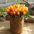 thumbnail image 1 of Cozeii Fall Artificial Flowers Orange Tulip Bouquet, Fake Flowers in Glass Vase for Spring Home Decor Dining Table Wedding Mothers Day, 1 of 4