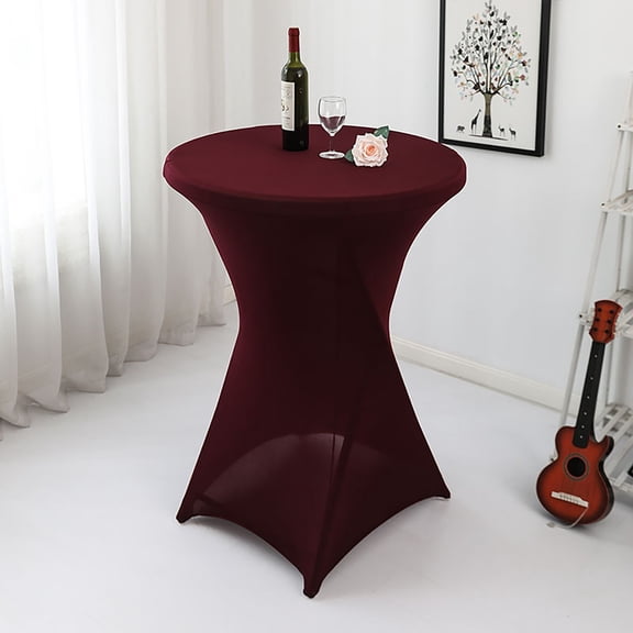 Cozeii Fitted Spandex Round Tablecloth, Spandex Table Cover, Stretch Cocktail Table Cover for for Party, DJ, Bar, Wedding, Birthday, Banquet, 23.62x43.3 Inch, Maroon