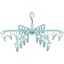 Cozeii Foldable 24-Clip Laundry Drying Racks with Windproof Hook, Portable Clothes Hanger for Socks Underwear Clothes Hats, Plastic Sock Dryer Rack