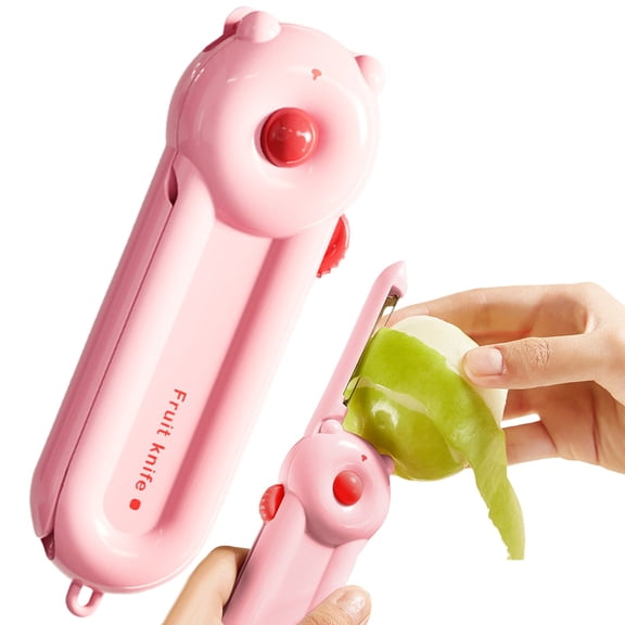 Cozeii Fruit Knife, Portable Fruit Peeler, Retractable Cutting Tool with Magnetic Design for Apple, Pear, Picnic, Kitchen Prep, Everyday Kitchen Use, Pink