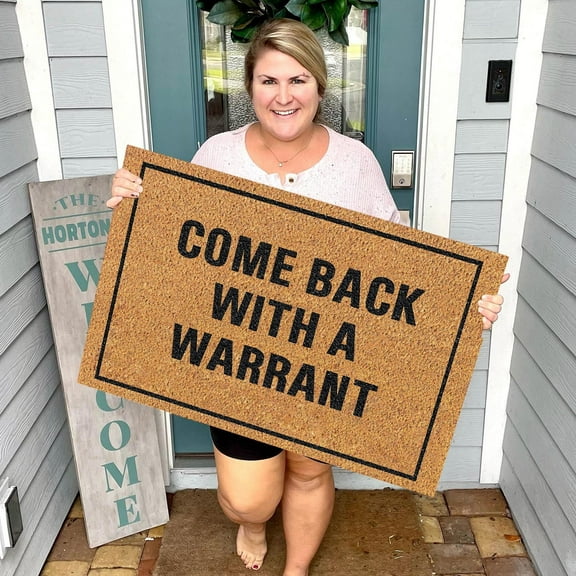 Cozeii Funny "Come Back With Warrant" Doormat, Absorbent Anti-Slip Welcome Mat, Fast Drying Rubber Backing Area Rugs for Front Door, Porch, Kitchen, Easy Clean, Home Entryway Essentials