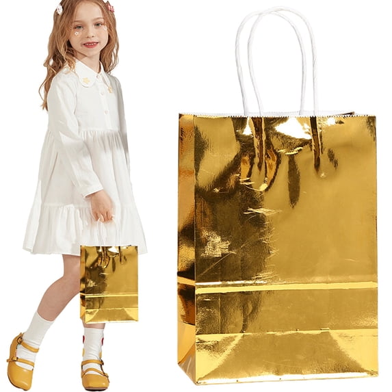Cozeii Gold Iridescent Paper Gift Bags with Handles, Vibrant Sturdy for Birthday, Christmas, Party, Wedding, Halloween