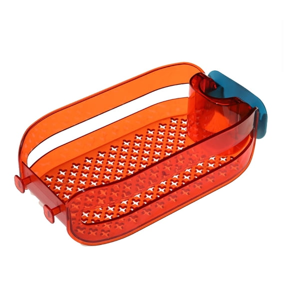 Cozeii Kitchen Sink Caddy, Faucet Sponge Holder, Clip On Sink Storage Rack, Drain Basket Organizer for Soap, Brush, Sponge, Bathroom Accessories, 8.3x3.9 Inch, Red 2