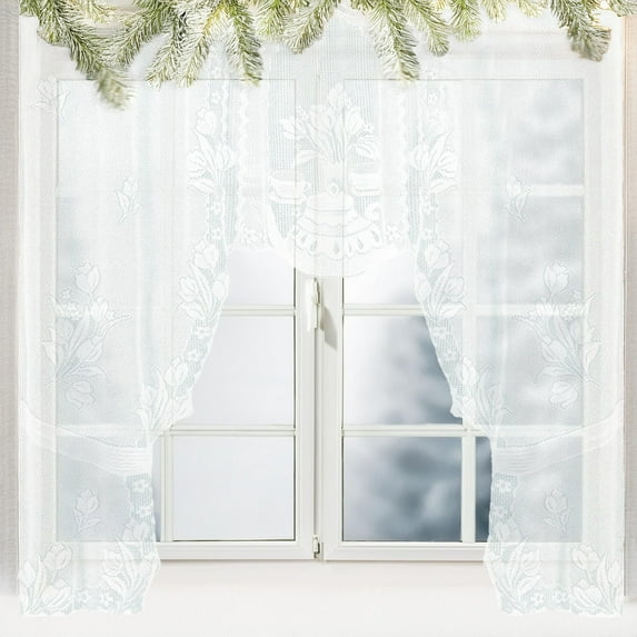 Cozeii Lace Curtain for Kitchen, Sheer Cafe Curtain with Rod Pocket, Elegant Floral Window Curtain, Light Filtering, Privacy, for Bathroom, Bedroom, Easy to Install, Window Treatments, 47x41 Inches