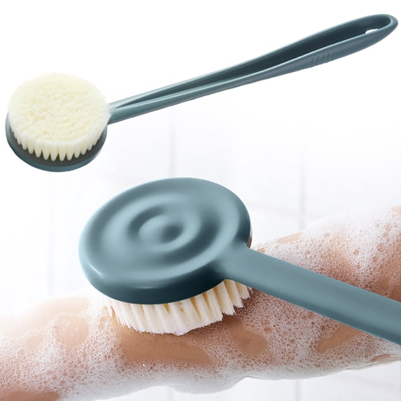 Cozeii Long Handled Bath Brush, Back Scrubber Anti Slip for Shower, Shower Brush Long Handle with Stiff and Soft Bristles, Body Exfoliator for Bath or Dry Brush, Blackish Green