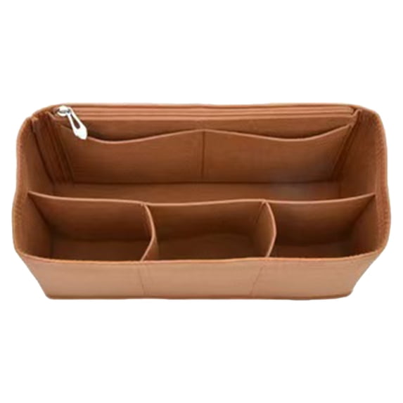 Cozeii Makeup Bag Organizer, Purse Insert Organizer, Multi Pocket Inner Liner Bag with Handles for Cosmetics, Travel, Tote Storage, 12.6x4.7 Inch, Brown 1