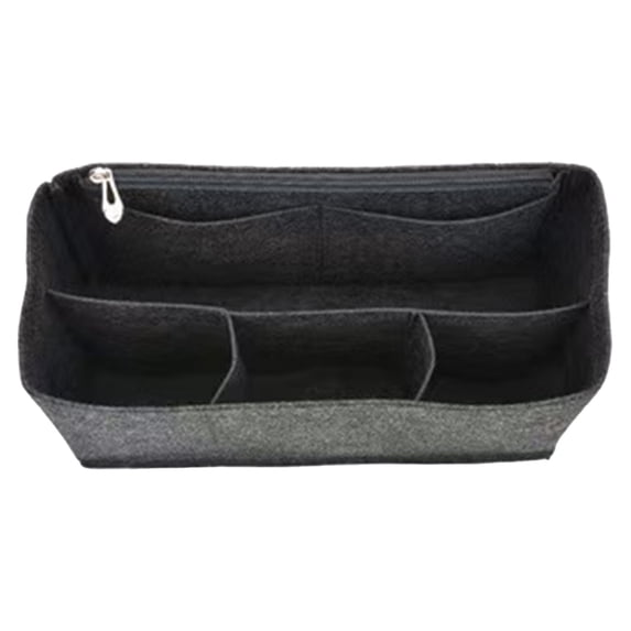 Cozeii Makeup Bag Organizer, Purse Insert Organizer, Multi Pocket Inner Liner Bag with Handles for Cosmetics, Travel, Tote Storage, 12.6x4.7 Inch, Dark Grey 2