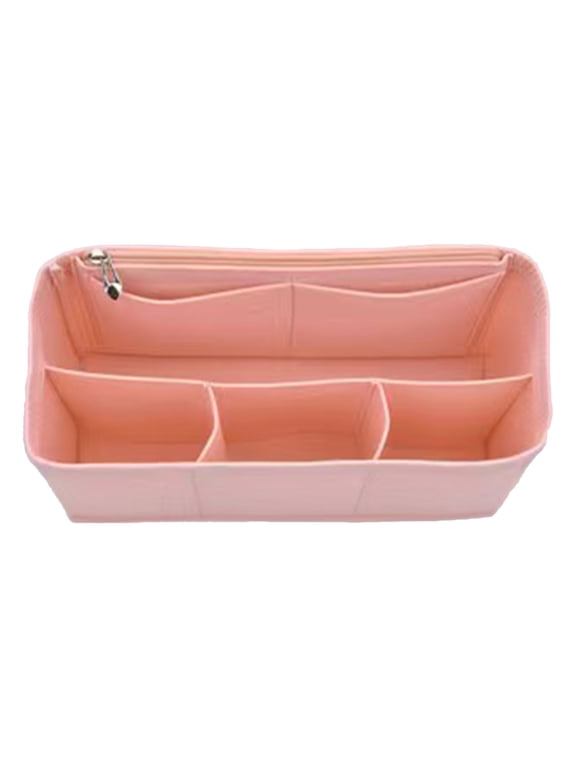 Makeup Bag Organizer, Purse Insert Organizer, Multi Pocket Inner Liner Bag with Handles for Cosmetics, Travel, Tote Storage, 12.6x4.7 Inch, Pink 1