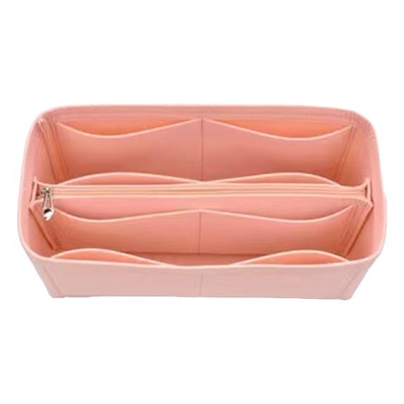 Cozeii Makeup Bag Organizer, Purse Insert Organizer, Multi Pocket Inner Liner Bag with Handles for Cosmetics, Travel, Tote Storage, 12.6x4.7 Inch, Pink 2