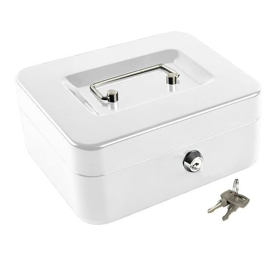 Cozeii Metal Lock Box with Key & Removable Tray, Heavy Duty Cash Organizer for Money/Checks, Multi-Compartment Security Box for Home/Office & Small Busines