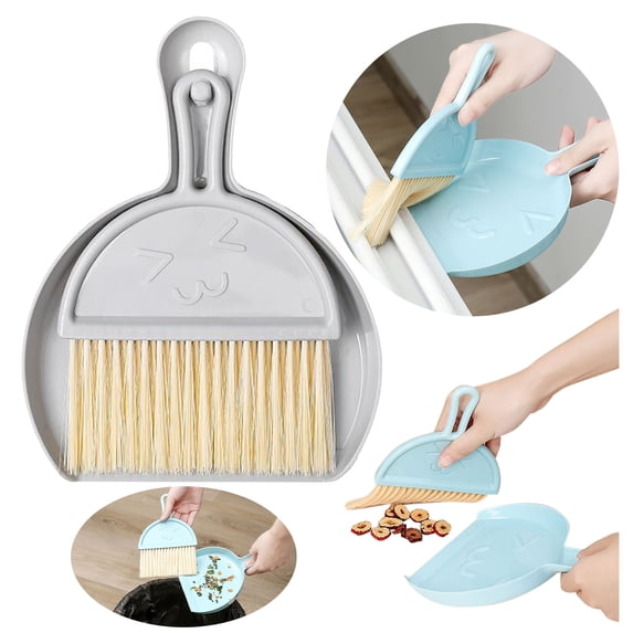 Cozeii Mini Cleaning Brush, Desktop Dustpan Brush Kit, Small Table Sweeper for Crumbs, Keyboard, Desk, Drawer, Countertop, Office, Daily Cleanup, Grey