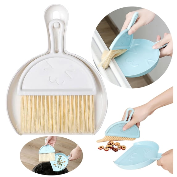 Cozeii Mini Cleaning Brush, Desktop Dustpan Brush Kit, Small Table Sweeper for Crumbs, Keyboard, Desk, Drawer, Countertop, Office, Daily Cleanup, White