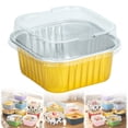 thumbnail image 1 of Cozeii Mini Square Cake Pans with Lids, 3.5 Inch Aluminum Foil Pans Disposable Cake Pans for Party Picnics Muffins Cupcakes (Gold）, 1 of 5