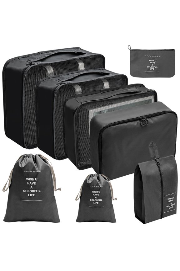 Packing Cubes Set, 8 Piece Lightweight Travel Organizer Bags, Waterproof Nylon Suitcase Organizer, Mesh Top, for Clothes, Shoes, Toiletries, Suitcase, Carry-On, Foldable, Travel Essentials