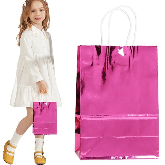 Cozeii Pink Iridescent Paper Gift Bags with Handles, Vibrant Sturdy for Birthday, Christmas, Party, Wedding, Halloween