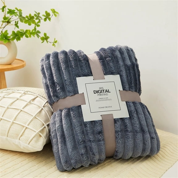 Cozeii Plush Flannel Blanket, Queen Size Soft Bed Blanket, Wide Stripes, Thickened, for Cold Nights, Couch, Travel, Cozy, Machine Washable, Home Essentials, 79x91 Inch
