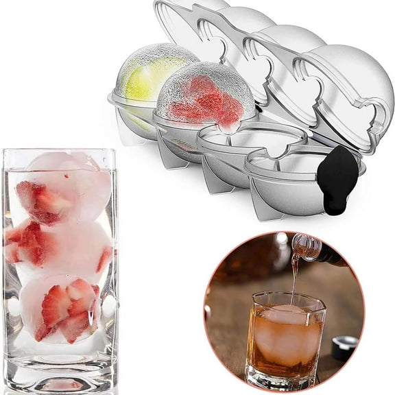 Cozeii Round Silicone Ice Mold, 4 Cavity Sphere Ice Ball Maker for Cocktail Drinks, Reusable Kitchen Tool for Homemade Ice, Easy Release BPA Free, White