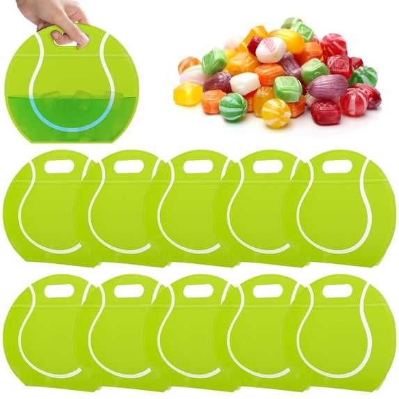 Cozeii Tennis Snack Bags(Green), 10 Pcs Reusable Snack Bags for Kids with Handle Plastic Treat Storage Bags for Party Favors, Party Supplies