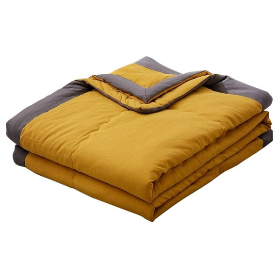 Cozeii Yellow Washed Cotton Cooling Comforter, Moisture-Wicking Summer Blanket for Hot Sleepers, Skin-Friendly Breathable Bed/Sofa Throw with Quick-Dry & Machine Washable(170x200cm)