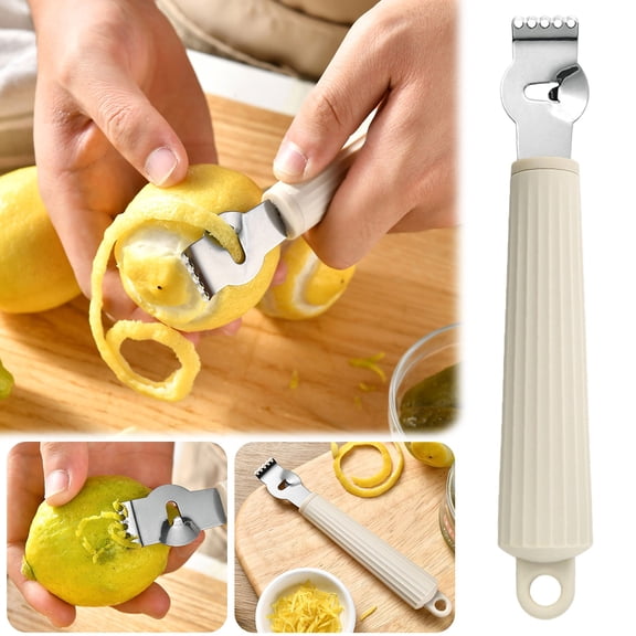 Cozeii Zester and Peeler Tool, Stainless Steel Citrus Zester, Multi Function Peeler for Zesting Peeling Stripping, Kitchen Gadget for Bartender Home Cook, Beige