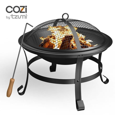 19" Wood Burning Fire Pit with Iron Net and Cover Lid for Backyard and Camping