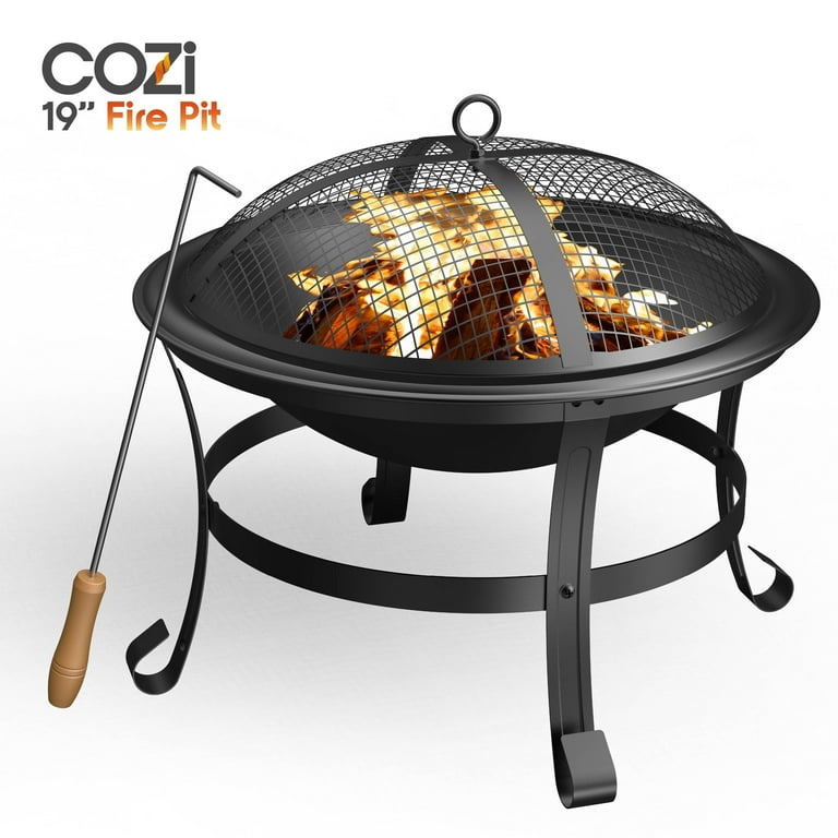 Cozi 20" Wood Burning Fire Pit with Iron Net and Cover Lid for Backyard and Camping