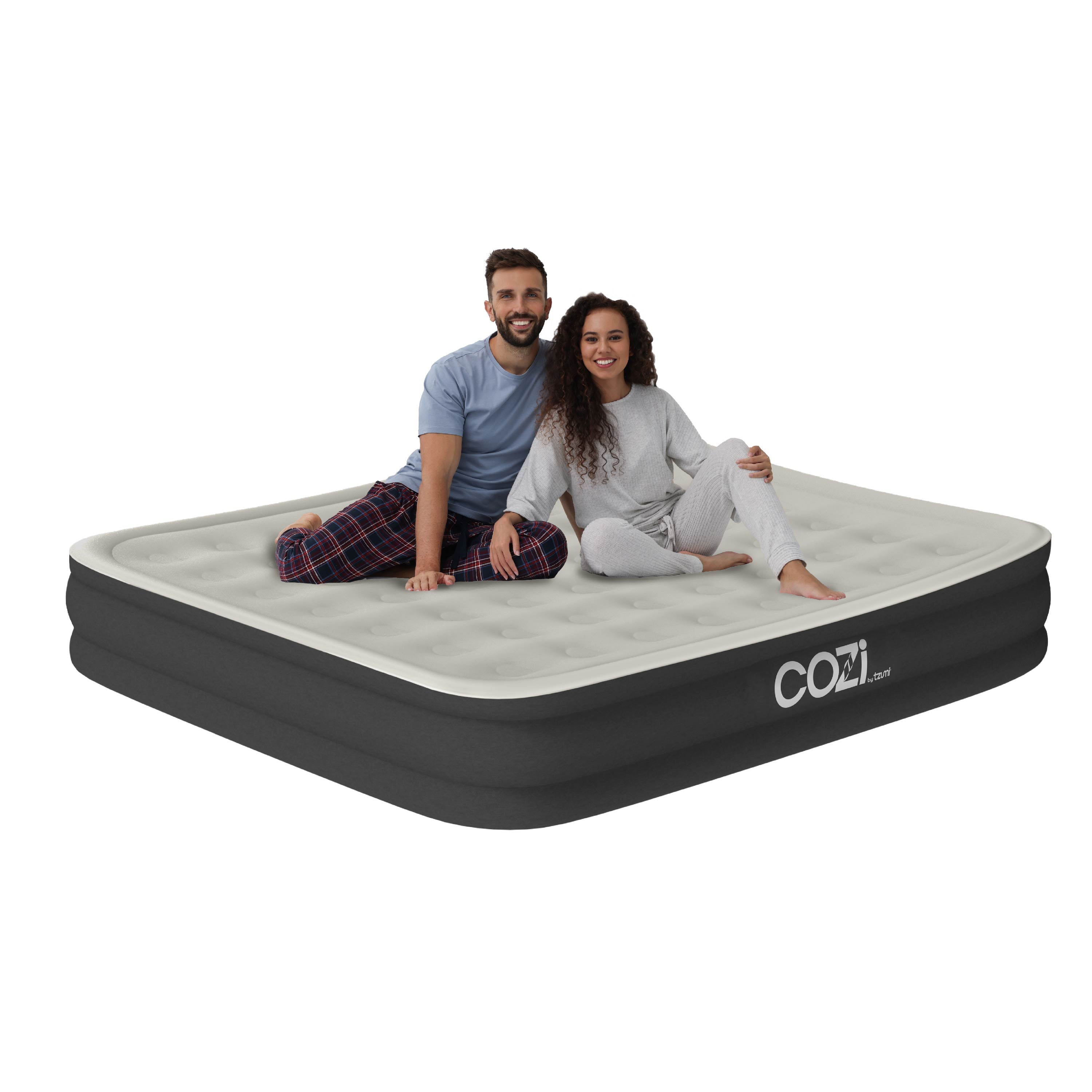 Cozi by Tzumi 13” Air Mattress, Inflatable Bed with Built-In Pump for Camping, Home, & Travel, King Size