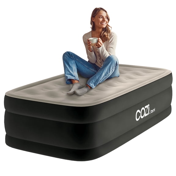 Cozi by Tzumi 20” Air Mattress, Inflatable Bed with Built-In Pump for Camping, Home, & Travel, Twin Size