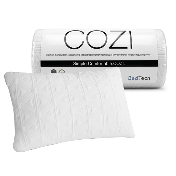 BedTech Cozi Adjustable Memory Foam Bed Pillow – Premium Shredded Foam Fill for Side, Back and Stomach Sleepers with Washable Cover (1/Pack)
