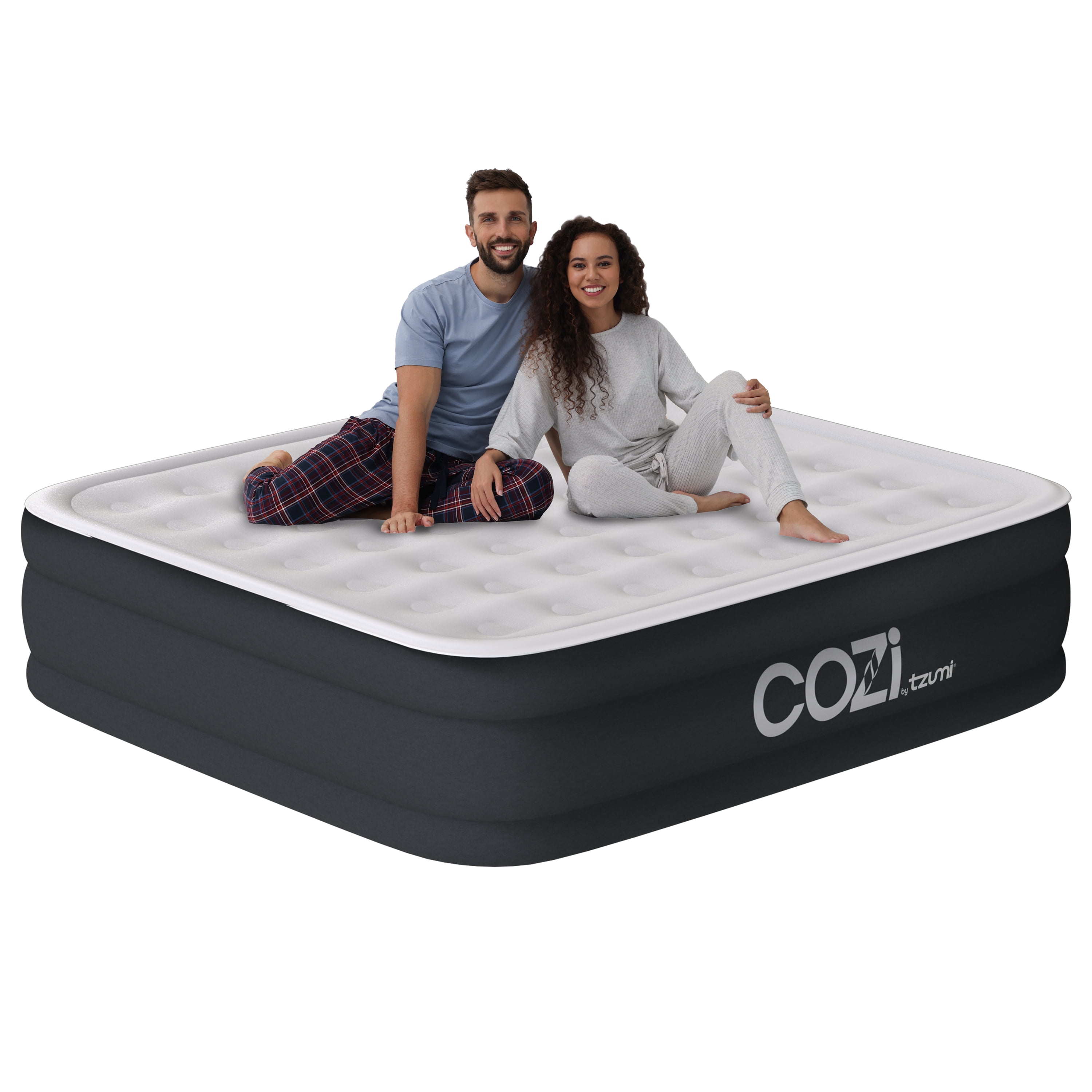 Tzumi  20" Queen Size Air Mattress Inflatable Bed with Built-In Pump for Home, Travel & Camping