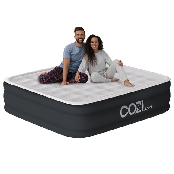 Cozi by Tzumi 20” Portable Queen Size Air Mattress with Built-In Pump for Home, Travel & Camping, Queen Size