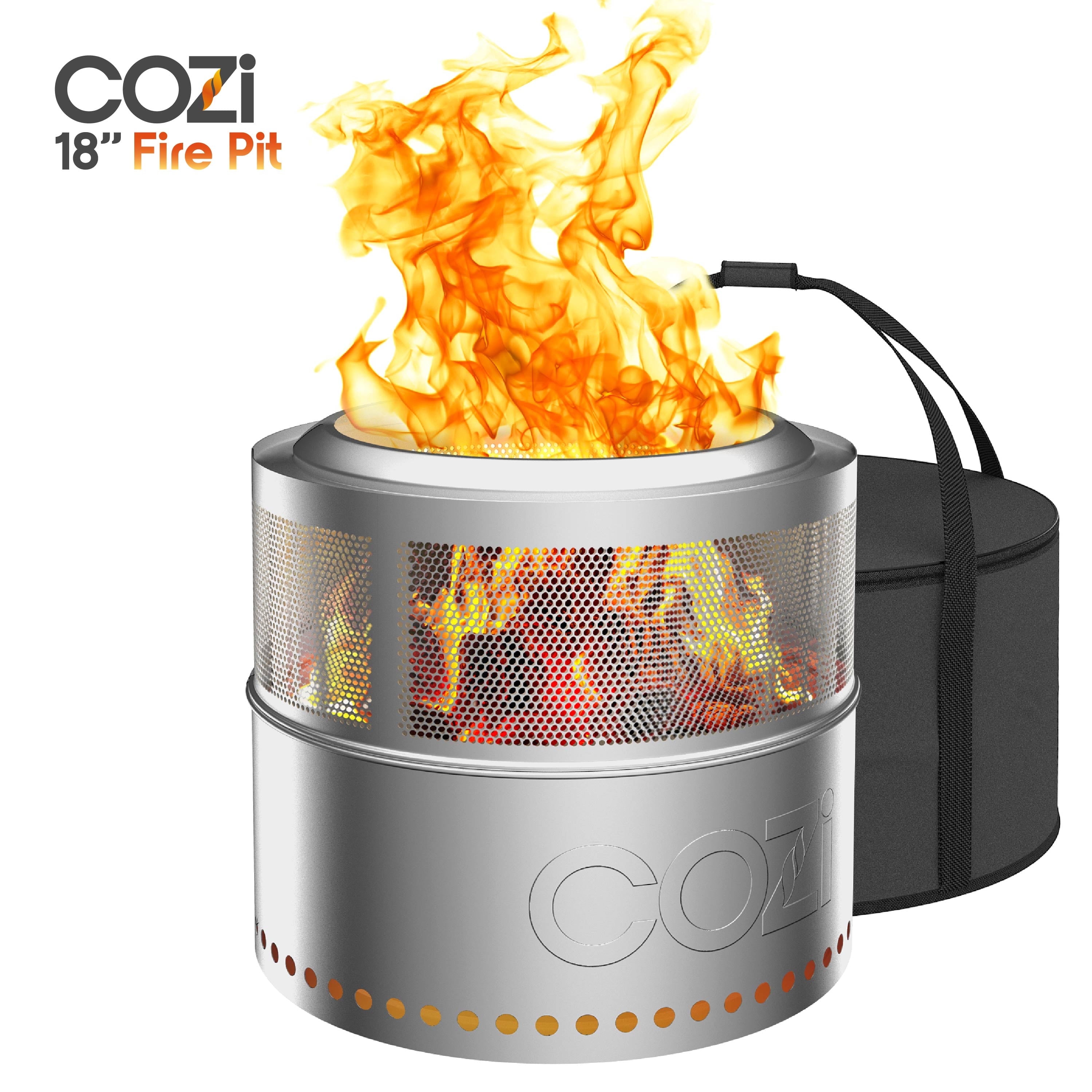 Cozi Smokeless Fire Pit Stainless Steel Portable Fire Pit with Carry Bag, 18