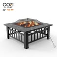 thumbnail image 1 of Cozi by Tzumi Outdoor Square Wood Fire Pit Table with BBQ Grill for Camping and Outdoor Decor, 32”, 1 of 11