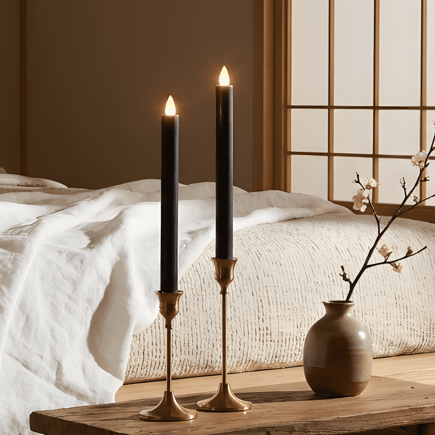 CozierGlow Black Flameless Taper Candles with Remote & Timer - Real Wax, 3D Moving Flicker, 400Hr Battery Operated Window Candles