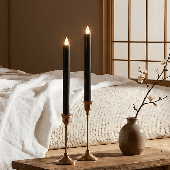 CozierGlow Black Flameless Taper Candles with Remote & Timer - Real Wax, 3D Moving Flicker, 400Hr Battery Operated Window Candles