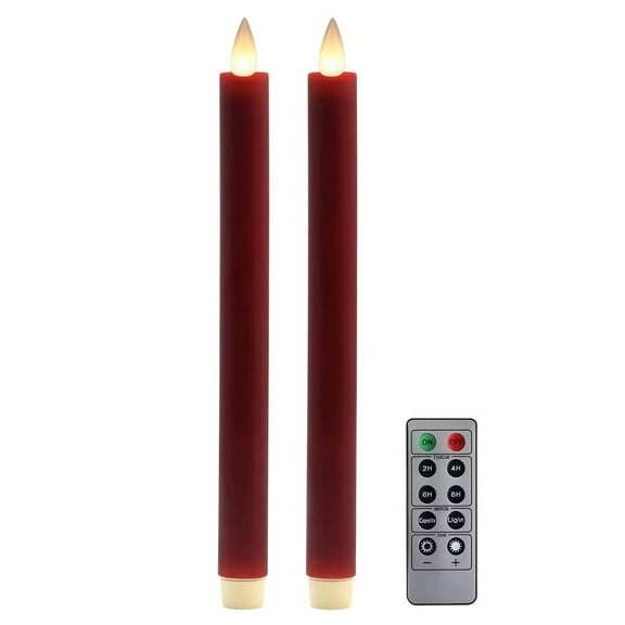 CozierGlow Flameless Taper Candles Flickering with Remote and Timer, Battery Operated to 400 Hours (Burgundy Red)