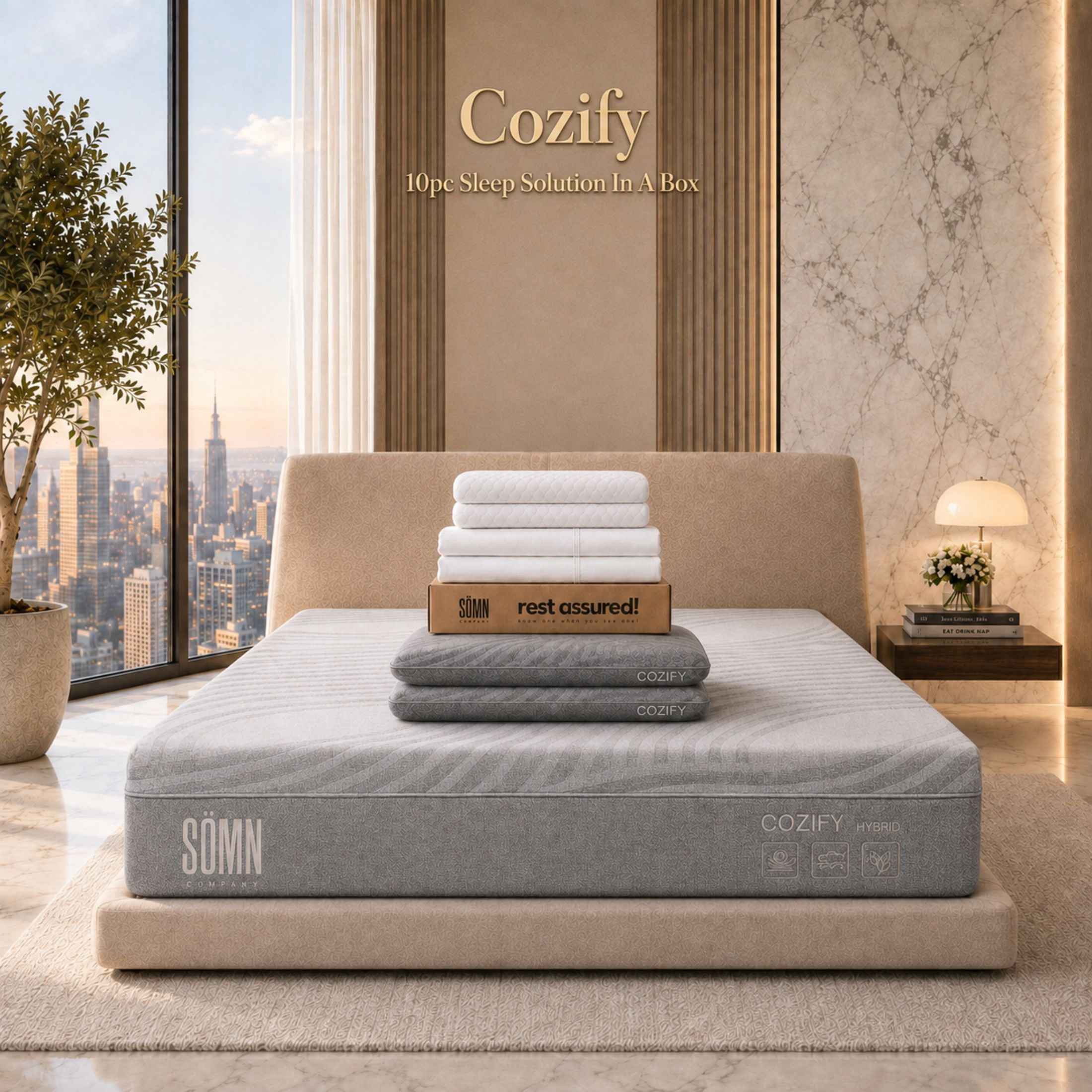 Sömn Company Cozify 12 in Graphene Cooling Hybrid Mattress in a Box, Queen, 10-Piece Set