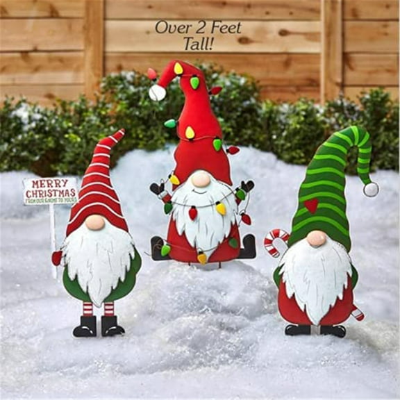 Cozilinen Christmas Metal Gnomes Garden Stakes, Outdoor Yard Decor, Powder-Coated Iron Floor Inserts, 26x15CM Planting Ornaments for Holiday Decorations
