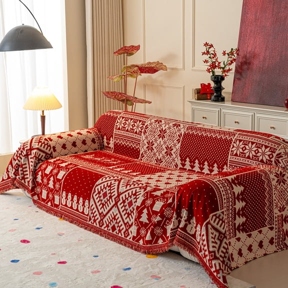 Cozilinen Christmas Tree Pattern Sofa Cover Protector, Soft Decorative Blanket for Furniture, Reversible Washable Polyester Stretchable Slipcover for Couch, Chair, Loveseat, Futon