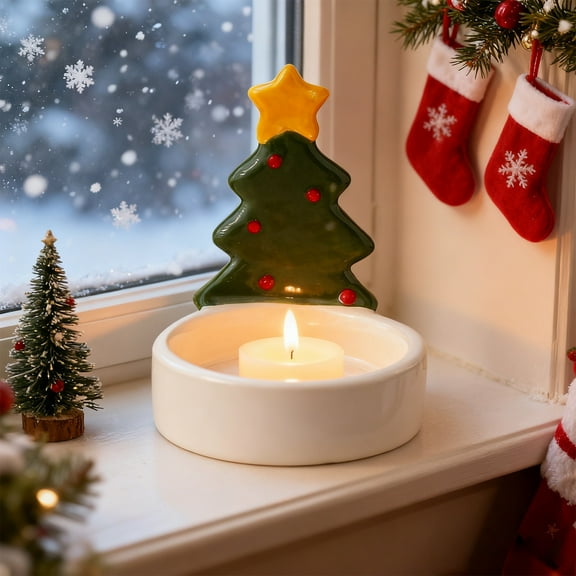 Cozilinen Festive Ceramics Candle Holder, European Style Aromatherapy Candle Warmer for Holiday Home Decor, Ideal Christmas Birthday Gift
