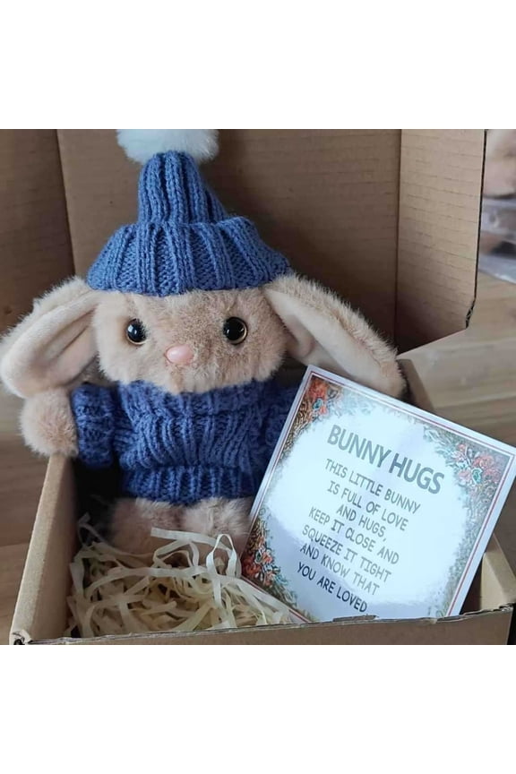 Handmade Mini Crochet Bunny Gift, Cute Easter Rabbit Keychain Plush, Positive Message Stress Relief Toy, Lovely Desk Decor for Spring Holiday(blue