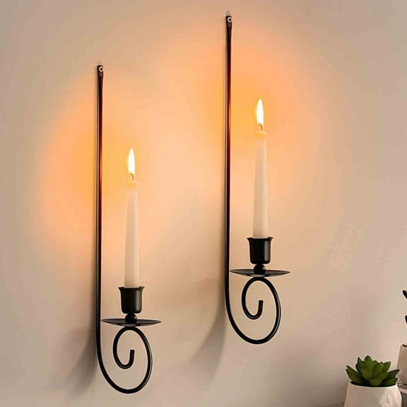 Cozilinen Modern Iron Wall Sconces, Set of 2 Black Matte Candle Holders for Living Room Fireplace Wedding Decor Farmhouse Cottage