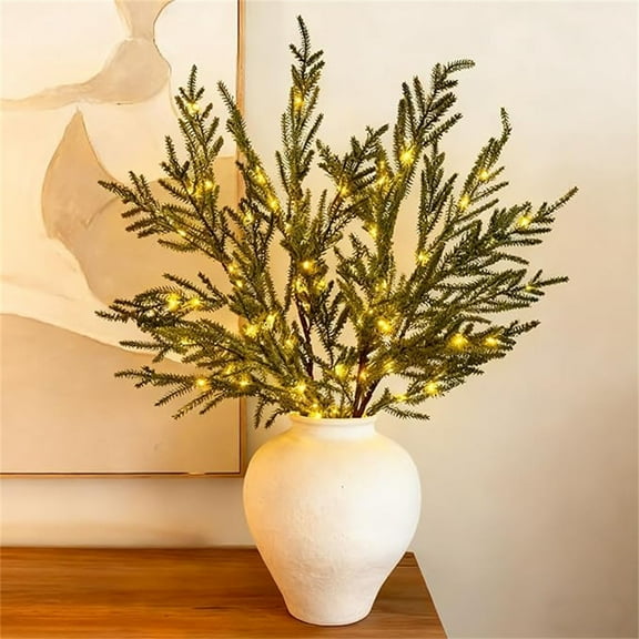 Cozilinen Pre-Lit Artificial Norfolk Pine Stems, 15.4 Inch Lighted Branches for Indoor Outdoor Christmas Decor, Vase Filler, Wreath & Garland Making