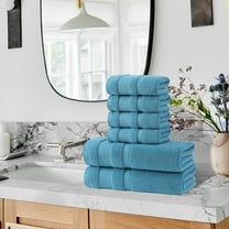 Cozilinen Soft Cotton Luxury 6 Piece Towel Set, 2 Bath Towels and 4 Hand Towel, 600 GSM 100% Cotton Turkish Towels for Bathroom, Blue Towel Sets